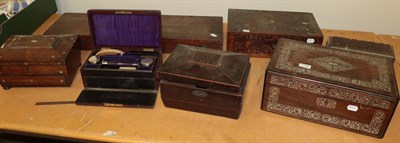 Lot 1140 - Two Victorian writing slopes, a leather bound travelling vanity set, a gun case and three other...