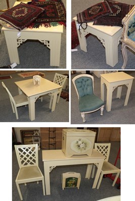 Lot 1151 - A quantity of reproduction cream painted furniture to include; Dining table, four dining...