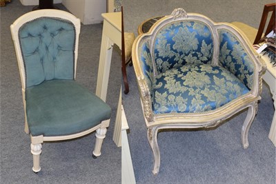 Lot 1152 - A Victorian cream painted nursing chair, upholstered in button velvet, together with a modern...