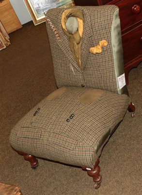 Lot 1270 - A Victorian nursing chair labelled 'Rescued Vintage Retro', upholstered in Harris tweed