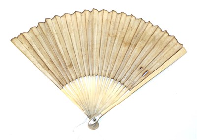 Lot 4002 - An Early Printed and Hand-Coloured Fan, the double paper leaf mounted on plain, slender ivory...