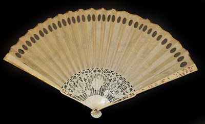 Lot 4003 - A Very Dainty and Pretty 18th Century Peephole Fan, the monture of ivory, carved and pierced,...