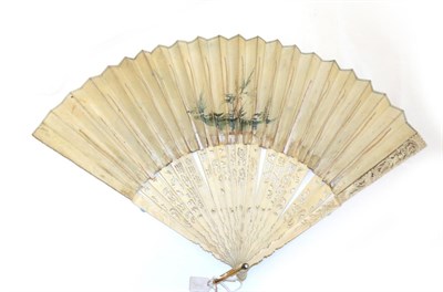 Lot 4004 - A First Half of the 18th Century Carved Ivory Fan, the monture with figures to the guards and...