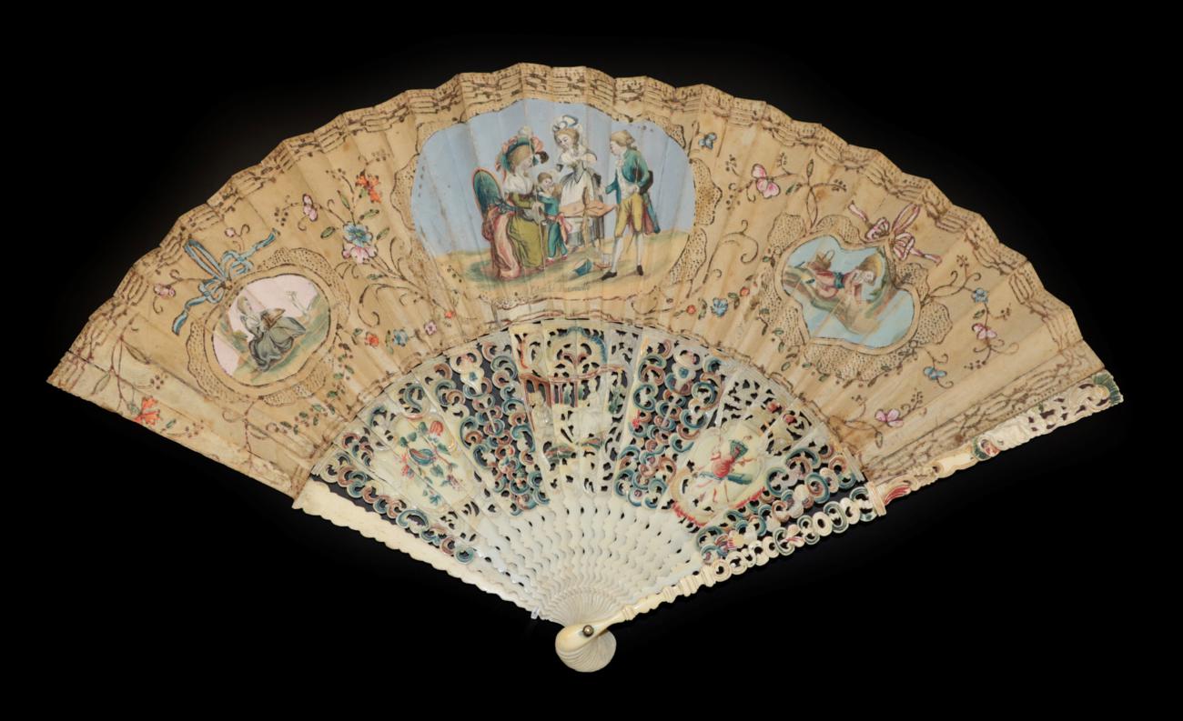 Lot 4006 - L'Amitié Fraternelle: A Late-18th Century Ivory Fan with a double paper leaf, the recto portraying