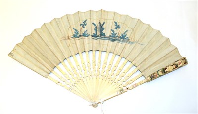 Lot 4007 - The Proposal: A Mid-18th Century Ivory Fan, cheerful in bright blues and pink against the cream...