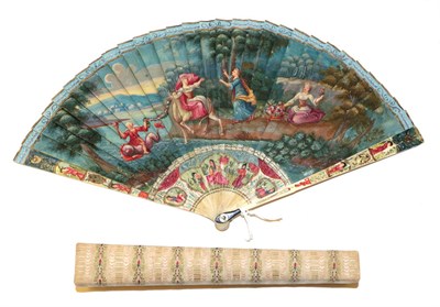 Lot 4011 - The Abduction of Europa: A Fine Early 18th Century Ivory Brisé Fan, with tortoiseshell thumb...