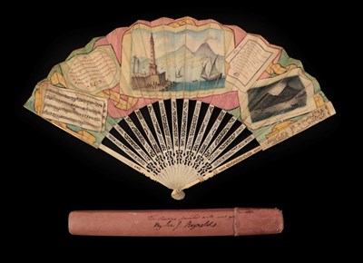 Lot 4016 - Grand Tour Fan, circa 1776, (note date to right hand side of leaf), depicting the Bay of Naples and