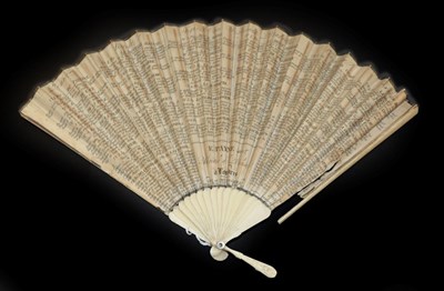 Lot 4018 - A Dance Fan, French, circa 1810, a double paper leaf mounted on bone with plain monture and...