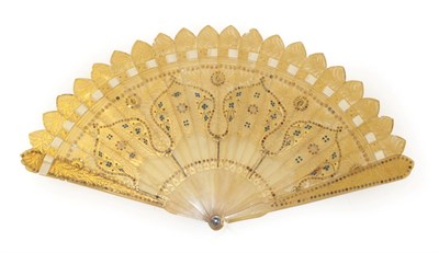 Lot 4021 - An Unusual Circa 1830's Pale Horn Brisé Fan, with an almost Persian design, the twenty inner...