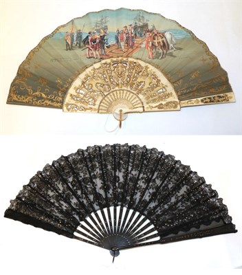 Lot 4026 - An Interesting 20th Century Bone Fan, the monture carved and pierced , the double fabric leaf...