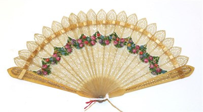Lot 4030 - A Circa 1830's Very Pale Horn Brisé Fan with barrel head, the monture carved and pierced in...