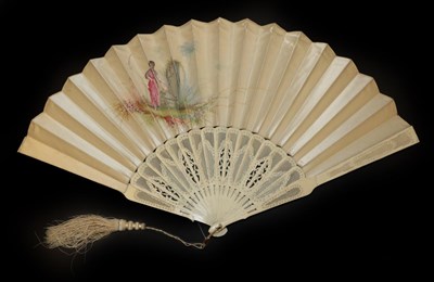 Lot 4031 - Three 19th Century Wood Brisé Fans, to include a small example painted with roses and leaves....