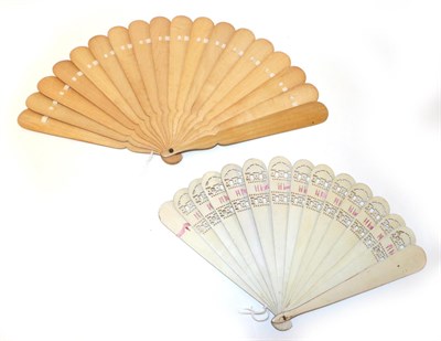 Lot 4032 - Two Wood Brisé Fans from the 1880's, the first painted with a spray of pink roses and buds against