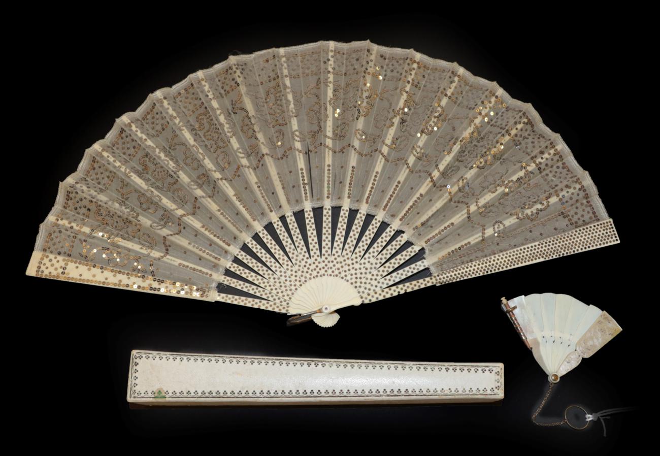 Lot 4037 - A Very Tiny 19th Century White Mother-of-Pearl Carnet De Bal, the upper guard incised with a...