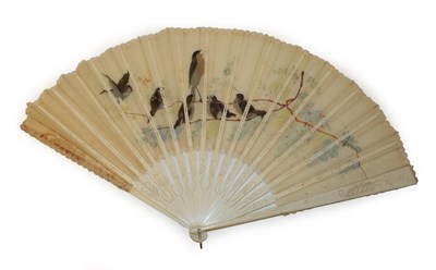 Lot 4039 - Three Large Fans, circa 1890's/1900, comprising a cream gauze fan painted with lilac...