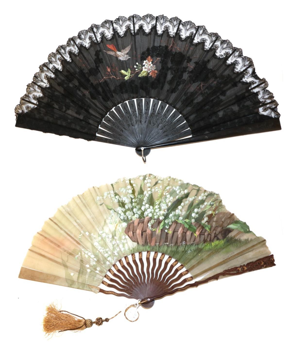 Lot 4043 - Two Large Late 19th Century Fans, the first signed to the right by Ronot Tutin, a French...