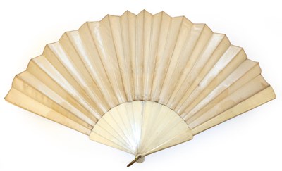 Lot 4052 - A Large Late 19th Century Bone Fan, the monture plain, the double fabric leaf of cream silk,...
