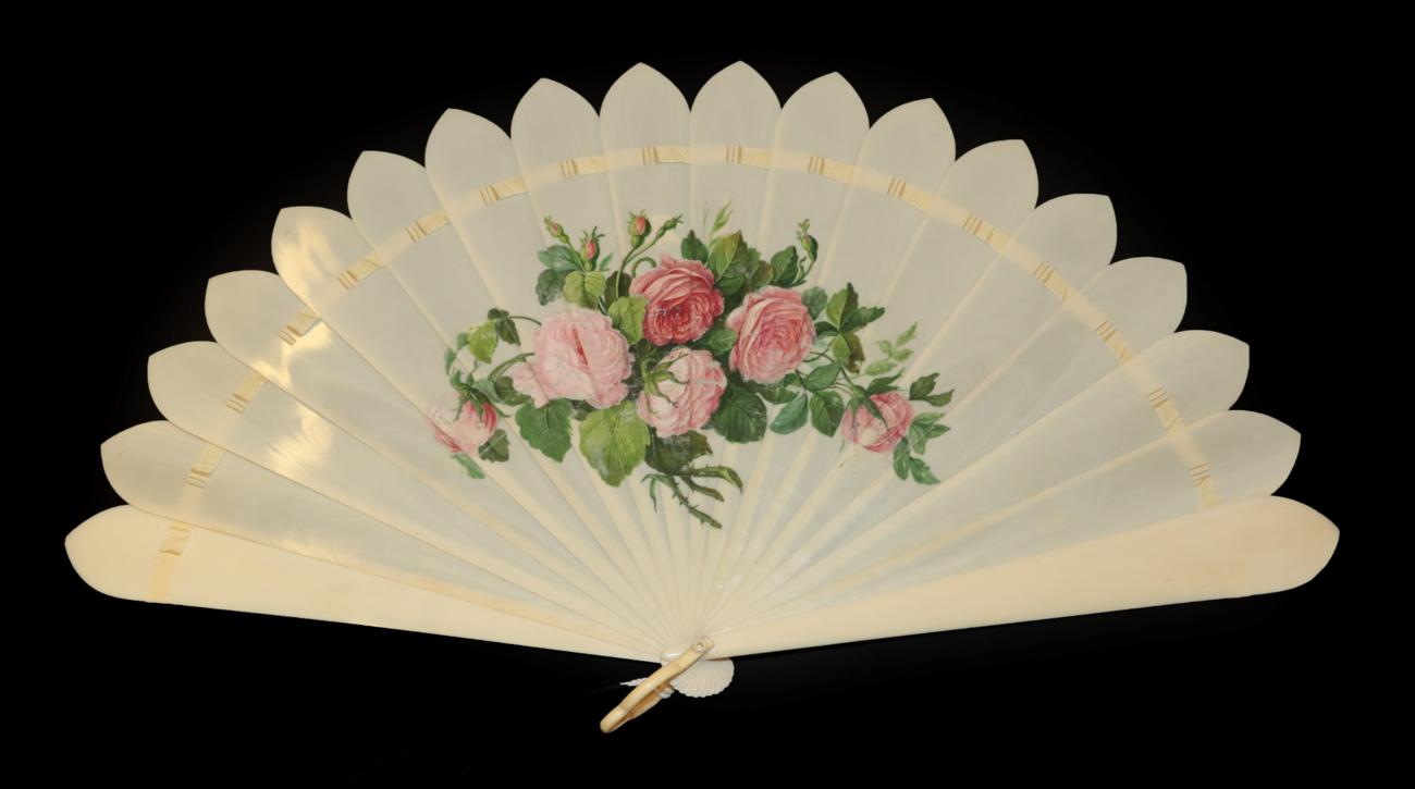 Lot 4068 - A Good, Large Circa 1880's European Ivory Brisé Fan, the sixteen plain inner sticks and two guards