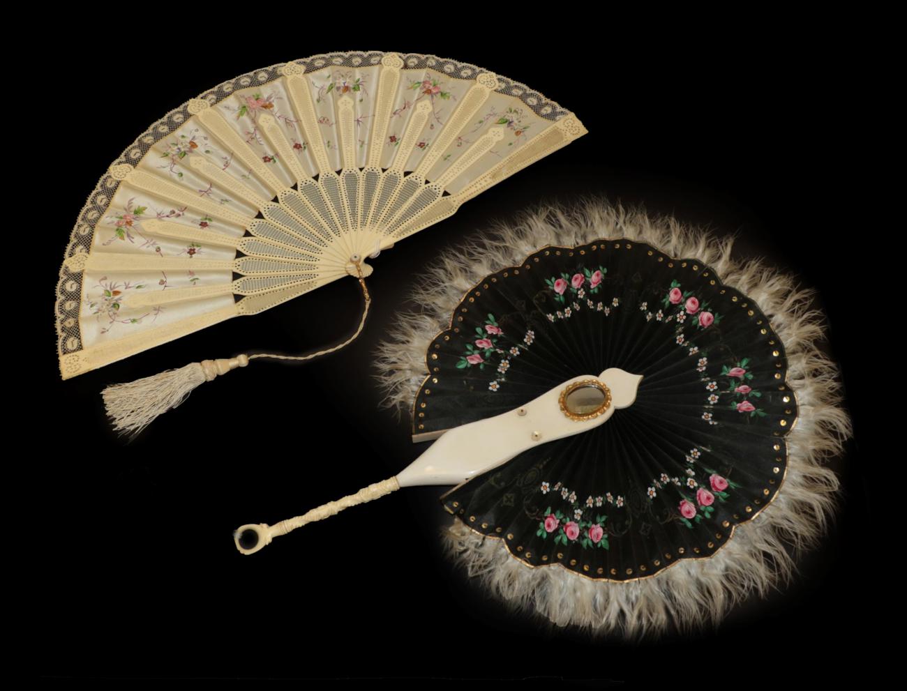 Lot 4074 - Two Very Feminine Fans of differing forms, the first, circa 1900, a bone fan of the type considered