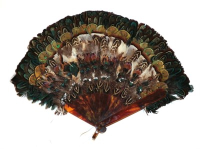 Lot 4078 - A Small Folding Feather Fan, opening to a semi-circle, the guards clipping together to form a fixed