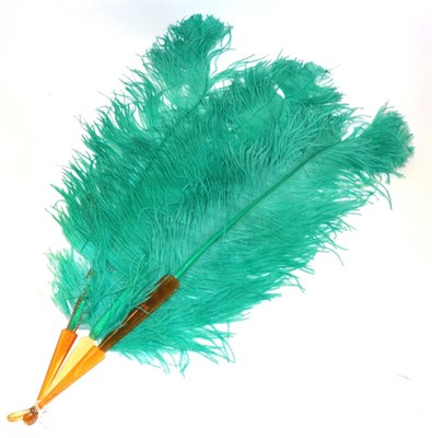 Lot 4080 - A Folding Ostrich Feather Fan, early 20th century, mounted on faux tortoiseshell sticks, the...