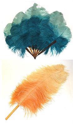 Lot 4081 - A Folding Ostrich Feather Fan, early 20th century, five inner sticks and two guards in a faux...