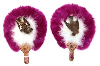 Lot 4086 - A Pair of Feathered Fixed Fans or Face Screens, Huron, North American Indian, 1870's to 1880's, the