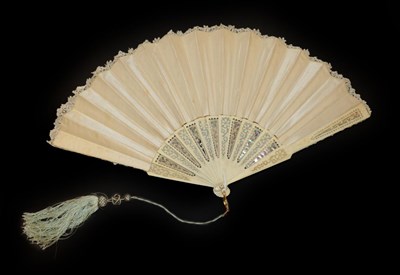 Lot 4097 - A Third Quarter 19th Century Lace Fan, the monture of bone, carved, and pierced, fitted from behind