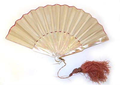 Lot 4099 - An Unusual Circa 1880's Lace Fan, the leaf a tape lace with varied needle lace fillings,...