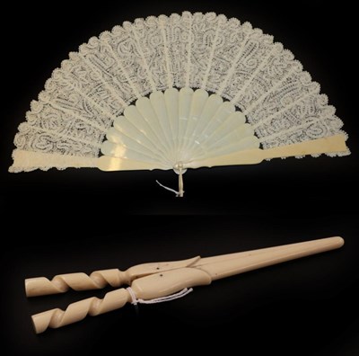 Lot 4100 - A Late 19th Century Ivory Fan, the monture and loop slightly shaped but otherwise plain, the leaf a