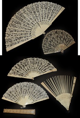 Lot 4103 - Four Lace Fans and a Fan Monture, late 19th to early 20th century: Comprising a large late 19th...