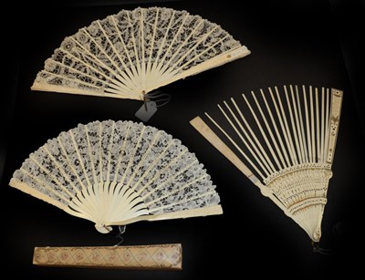 Lot 4103 - Four Lace Fans and a Fan Monture, late 19th to early 20th century: Comprising a large late 19th...