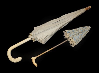 Lot 4120 - A Large Early 20th Century Embroidered Cream Summer Parasol, opening to be quite flat, similar...