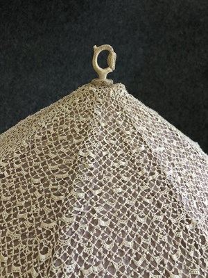 Lot 4124 - An Attractive Irish Crochet Lace Folding Parasol, post 1860, the carved lower shaft slightly...