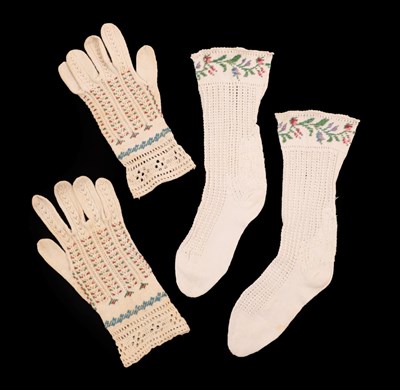 Lot 4128 - A Pair of 19th Century Knitted and Beaded Gloves for a Child, together with a pair of knitted...