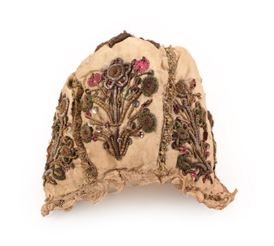 Lot 4133 - An 18th Century European Child's Cap worked in gold threads, and silver coiled thread, edged...