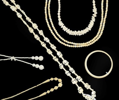 Lot 4145 - A Plain Circular Ivory Bangle, and Five Ivory Bead Necklaces of various sizes and forms (6)