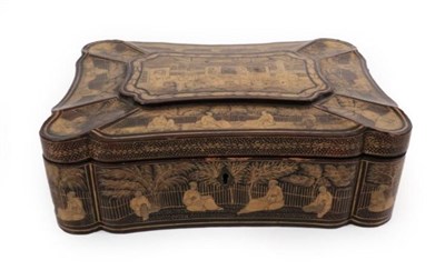 Lot 4152 - A Shaped Early 19th Century Chinese Export Black Lacquer Sewing Workbox, decorated in gold, the...