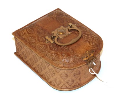 Lot 4159 - A 19th Century Brown Tooled Leather Fitted Ladies Companion with shaped lid, metal clasp and...