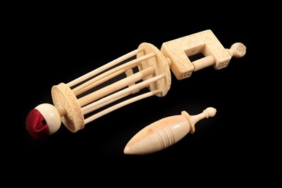 Lot 4161 - One Large Ivory Sewing Clamp with floral carving, incorporating a thread winder. Approx 5.5...