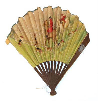 Lot 4194 - An Unusual Early 20th Century Fan in Fontange Form, the single paper leaf printed with a scene of a