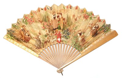 Lot 4203 - A Large Folding Printed Paper Fan Relating to Swiss Cantons, circa 1890's, with the motto...