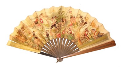 Lot 4204 - The Swiss Cantons: A Large Late 19th Century Tourist Fan, the double paper leaf mounted on wood...