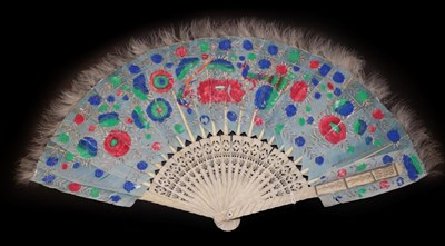 Lot 4213 - A Vibrant Chinese Painted Goose Feather Fan, Qing Dynasty, the monture of carved and pierced...