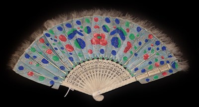 Lot 4213 - A Vibrant Chinese Painted Goose Feather Fan, Qing Dynasty, the monture of carved and pierced...