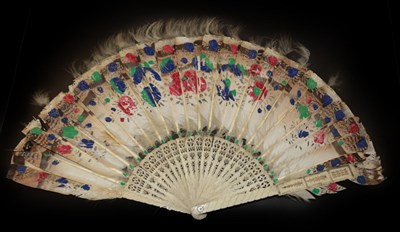 Lot 4217 - An Unusual 19th Century Chinese Feather Fan, Qing Dynasty, the monture of carved bone. The...