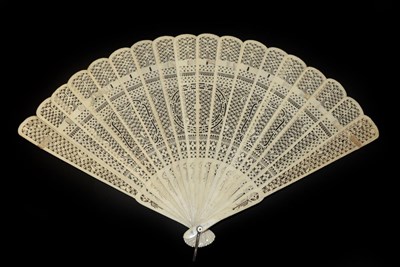 Lot 4219 - Six 19th Century Chinese Bone Fans, Qing Dynasty, five mounted with feathers, some painted....