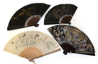 Lot 4220 - A Late 19th Century Early 20th Century Carved Sandalwood Chinese Fan, Qing Dynasty, the cream gauze