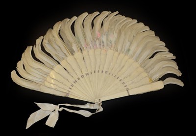 Lot 4221 - Six Chinese Fans, Qing Dynasty, to include a bone fan mounted with goose and peacock feathers,...