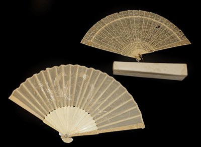 Lot 4222 - A Chinese Carved and Pierced Ivory Brisé Fan (or possibly good quality bone?), 19th century,...